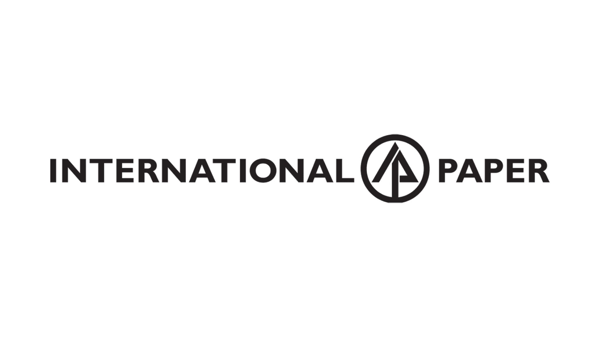 black and white international paper icon and logo