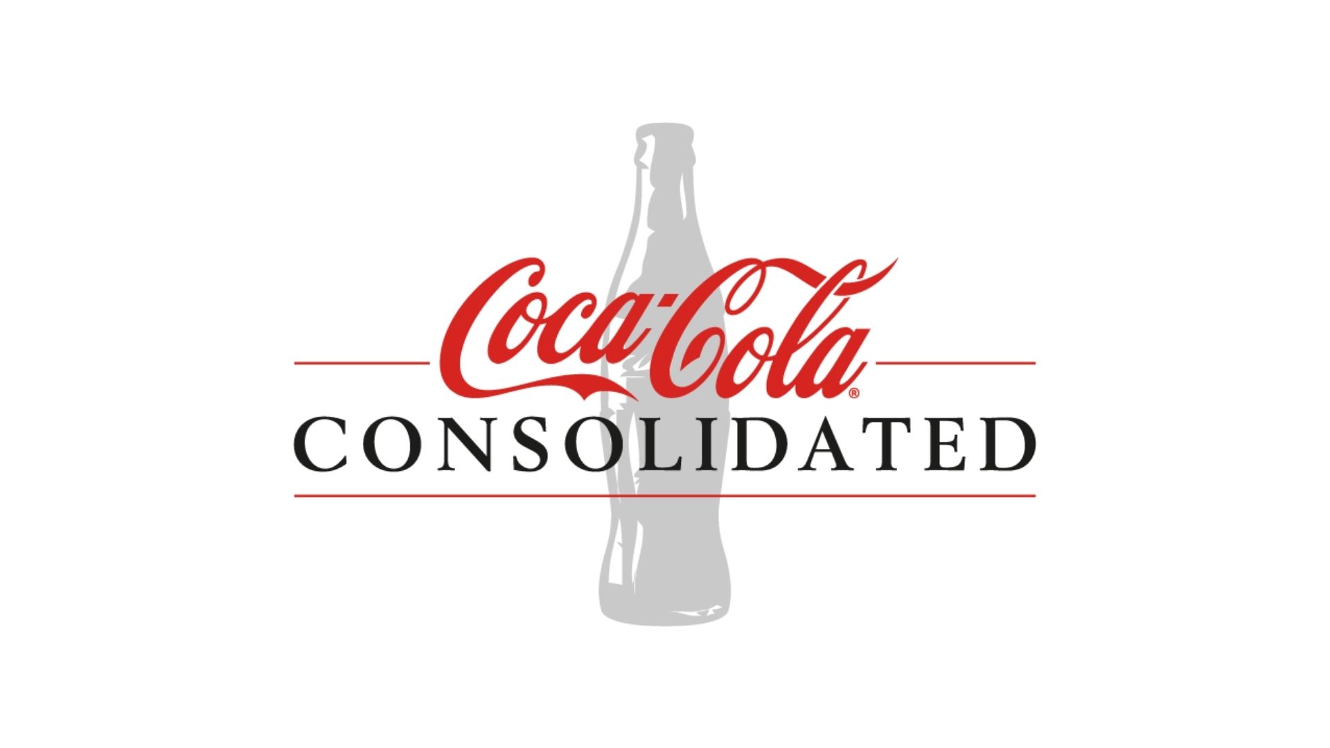 red black grey and white coca cola consolidated logo with a bottle